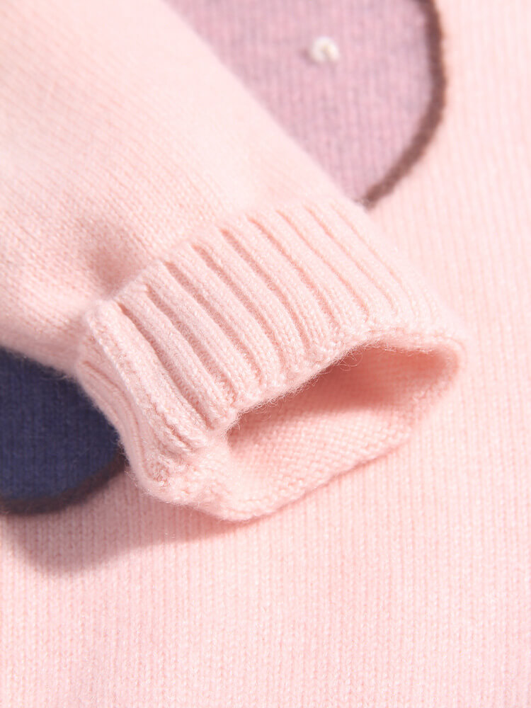 Kids Soft Pink Mushroom Knit Cashmere Pullover Sweater